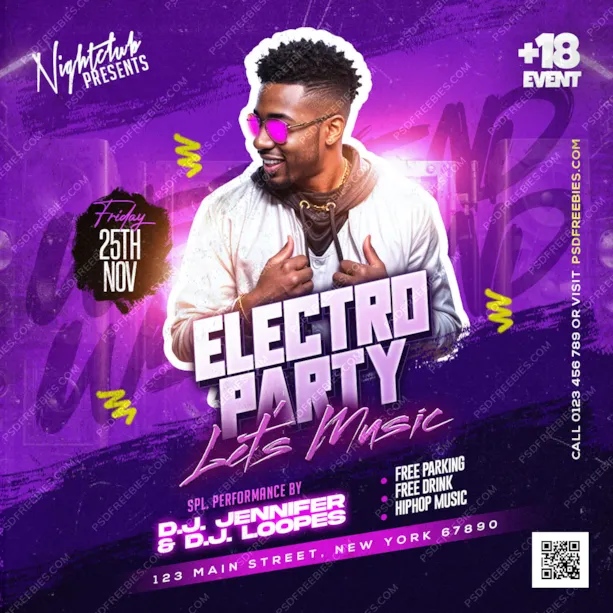 Electro and Techno Music Party Post PSD