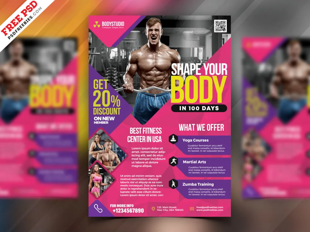 Elegant Fitness and Gym Flyer Design PSD