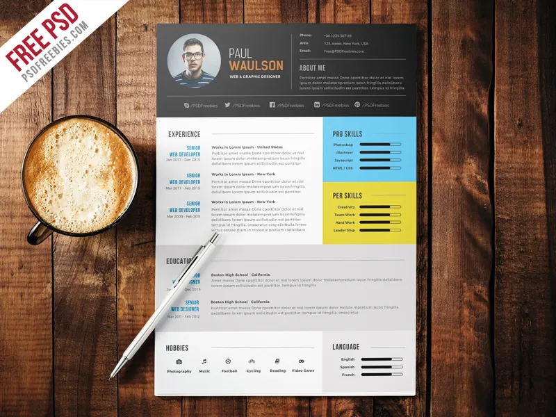 Elegant Modern CV Resume Free PSD