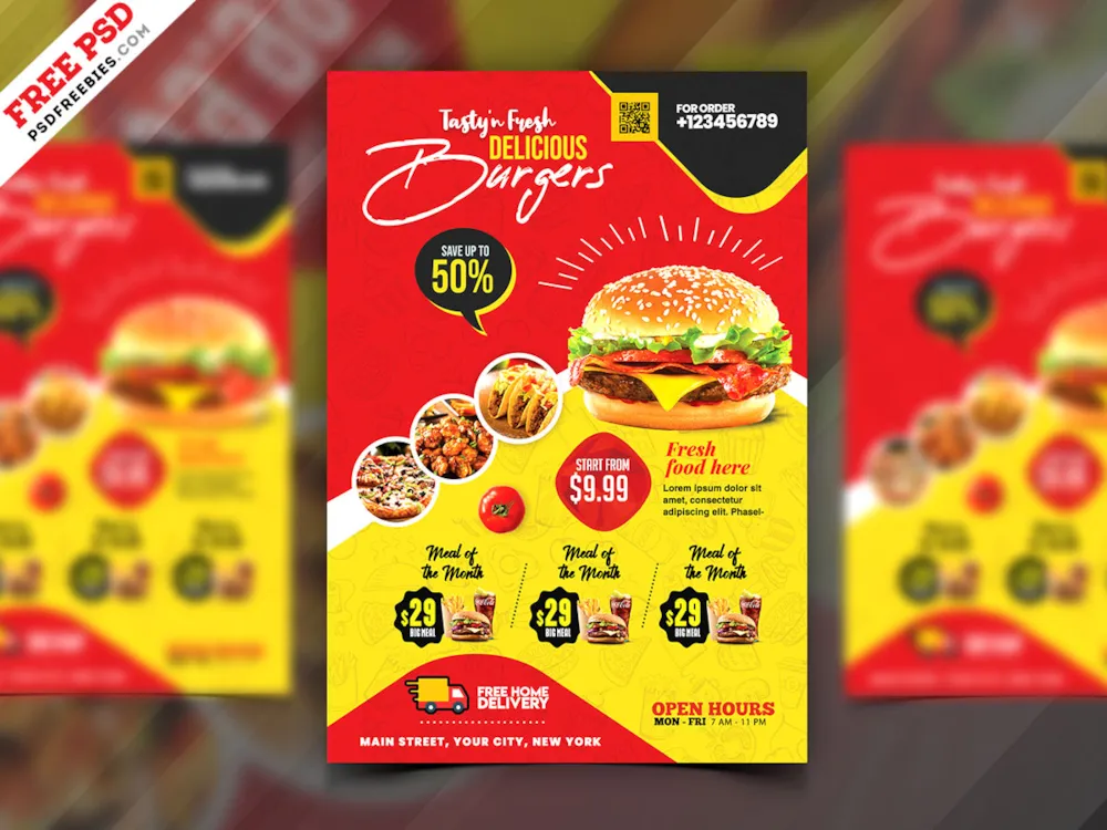Fast Food Flyer Design PSD Template