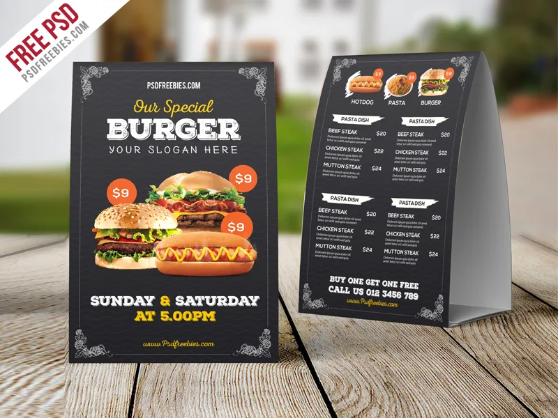 Fast Food Menu Table Tent Template Free PSD