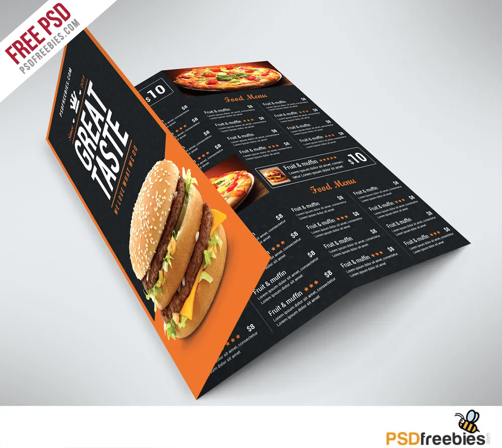 Fast Food Menu Trifold Brochure Free PSD