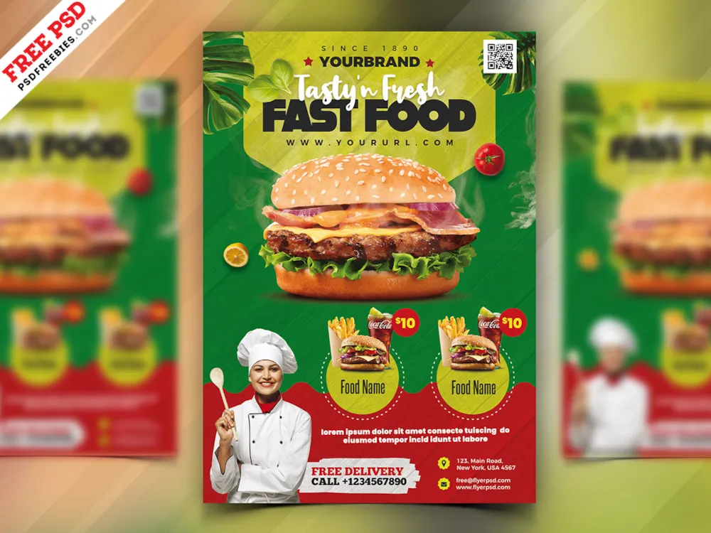 Fast Food Restaurant Menu Flyer PSD