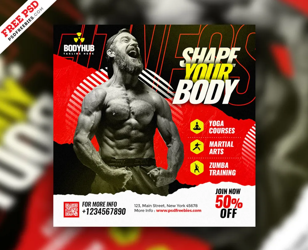 Fitness Gym Club Promotion Social Media Post PSD