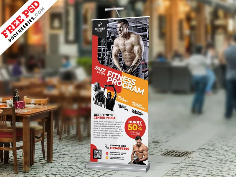 Fitness Gym Roll Up Banner Free PSD