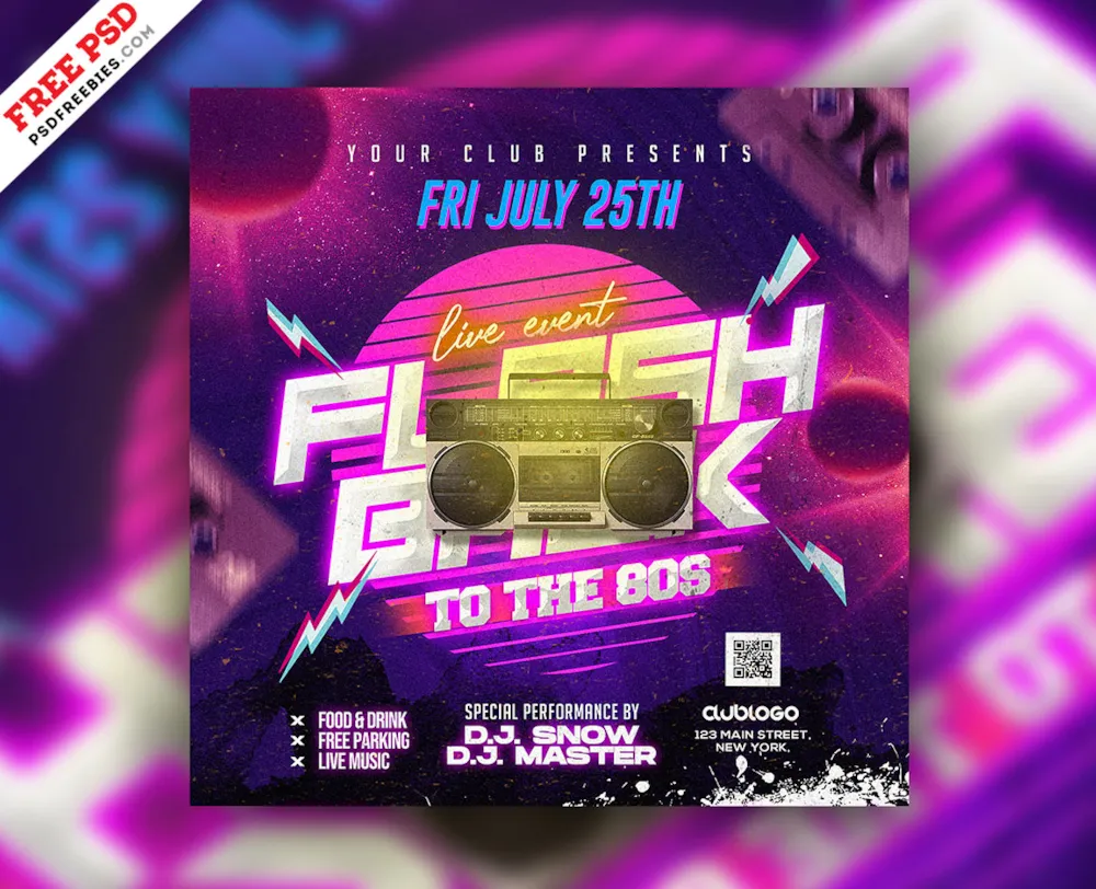 Flashback Dj Club Party Instagram Post PSD