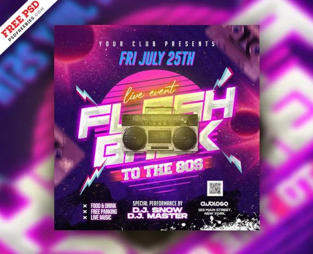 Flashback Dj Club Party Instagram Post PSD