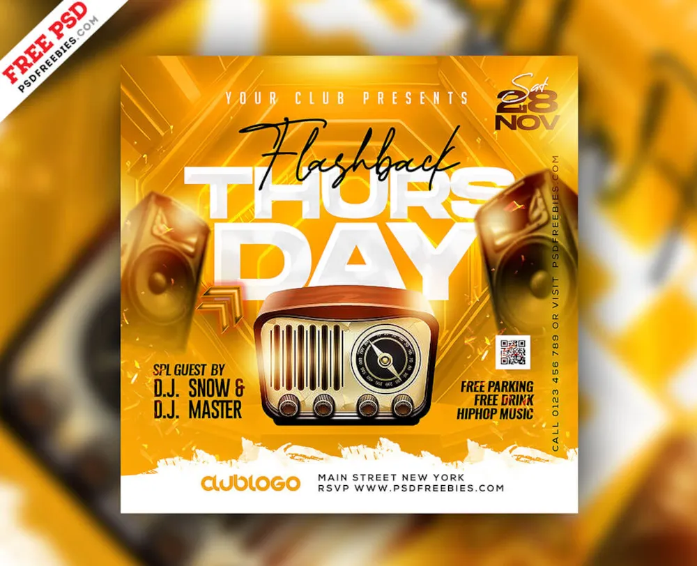 Flashback Thursday Party Social Media Post PSD