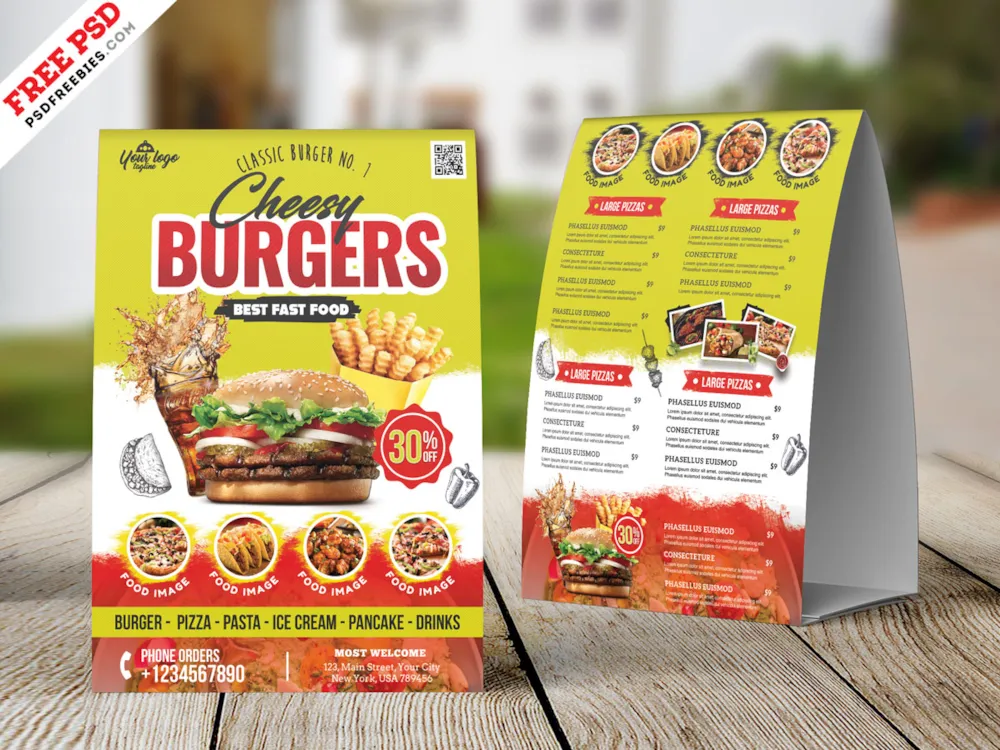 Food Menu Table Tent Card PSD