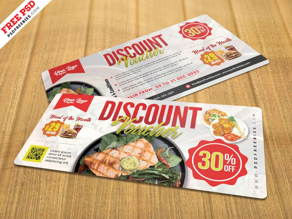 Food Restaurant Discount Voucher PSD Template