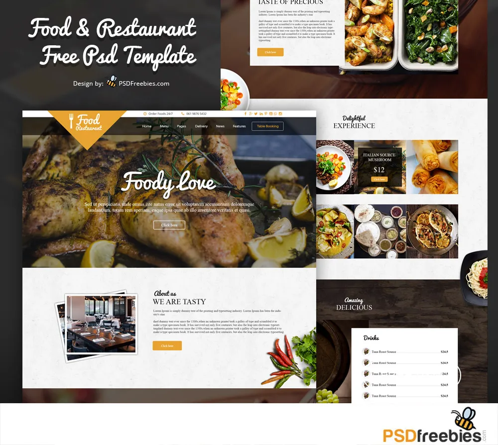 Food and Restaurant Website Free PSD Template