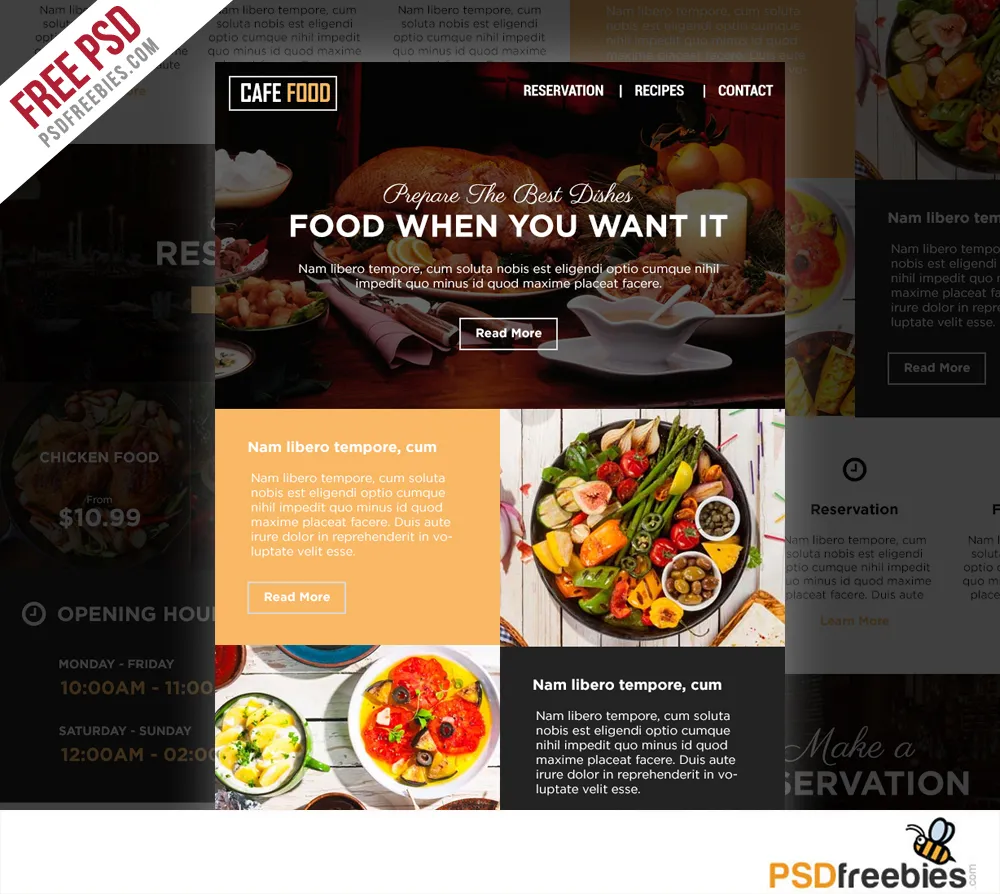Food and Restaurant E-newsletters Free PSD Template