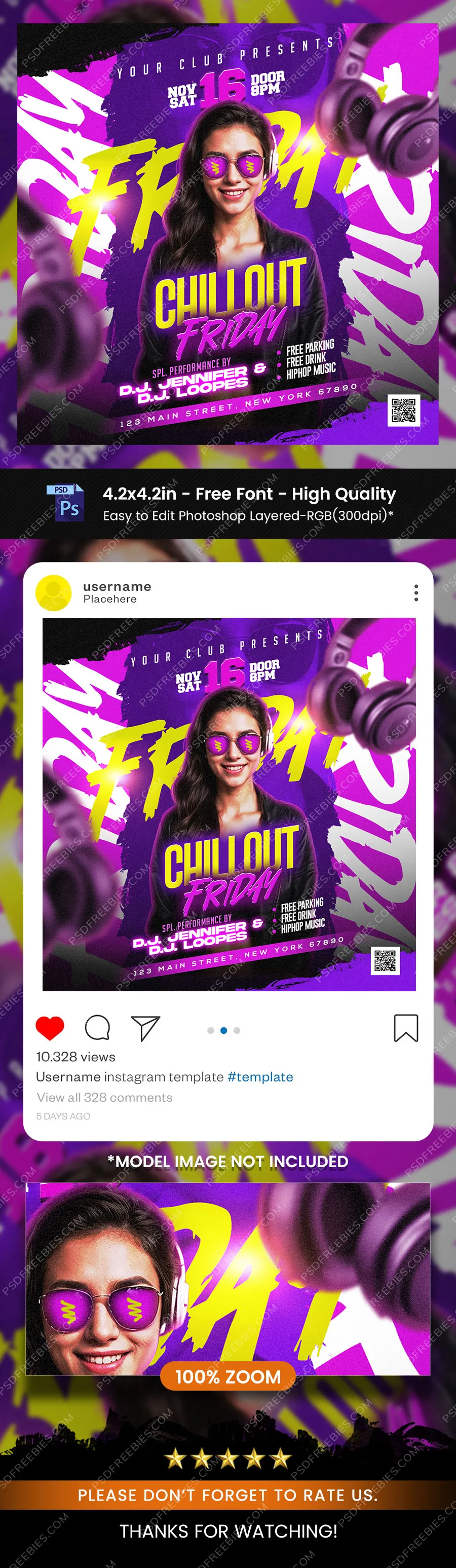 Friday Chillout Music Party Post PSD