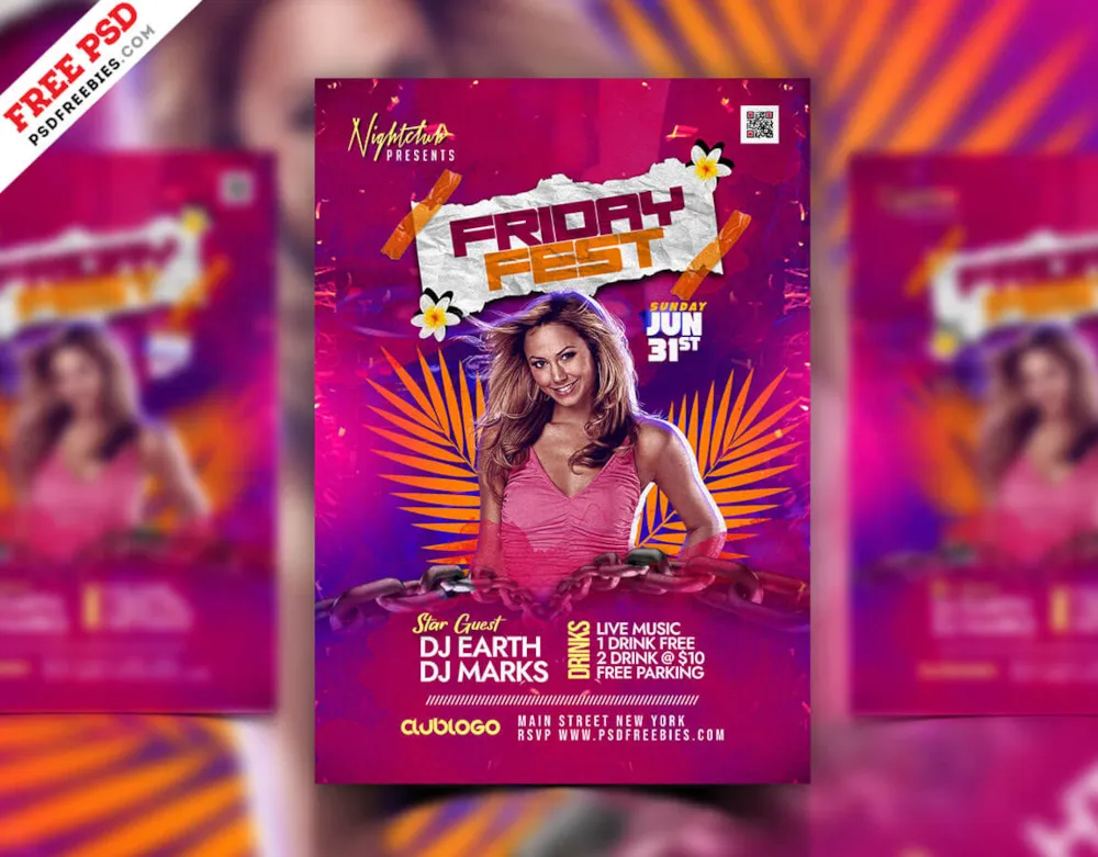 Friday Night Club Music Event Flyer PSD