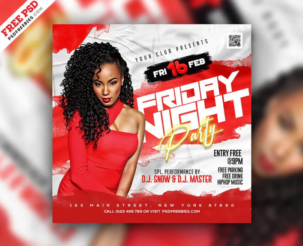 Friday Night Club Party Invitation Post PSD