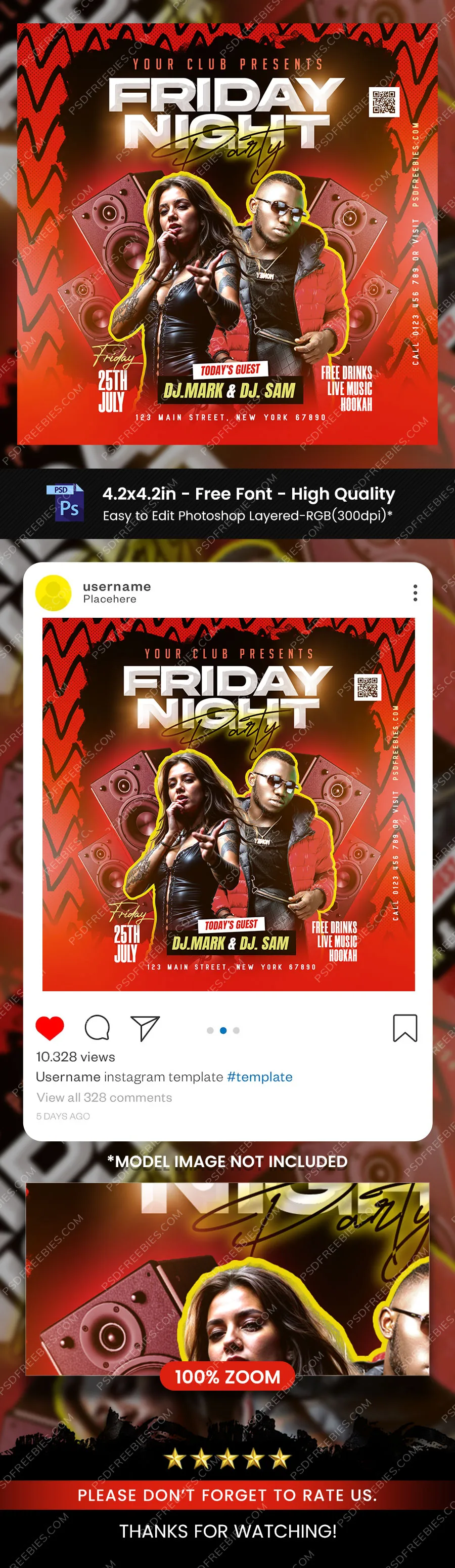 Friday Night Club Party Social Media Post PSD