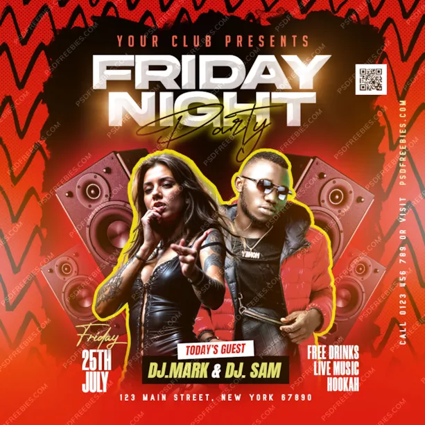 Friday Night Club Party Social Media Post PSD