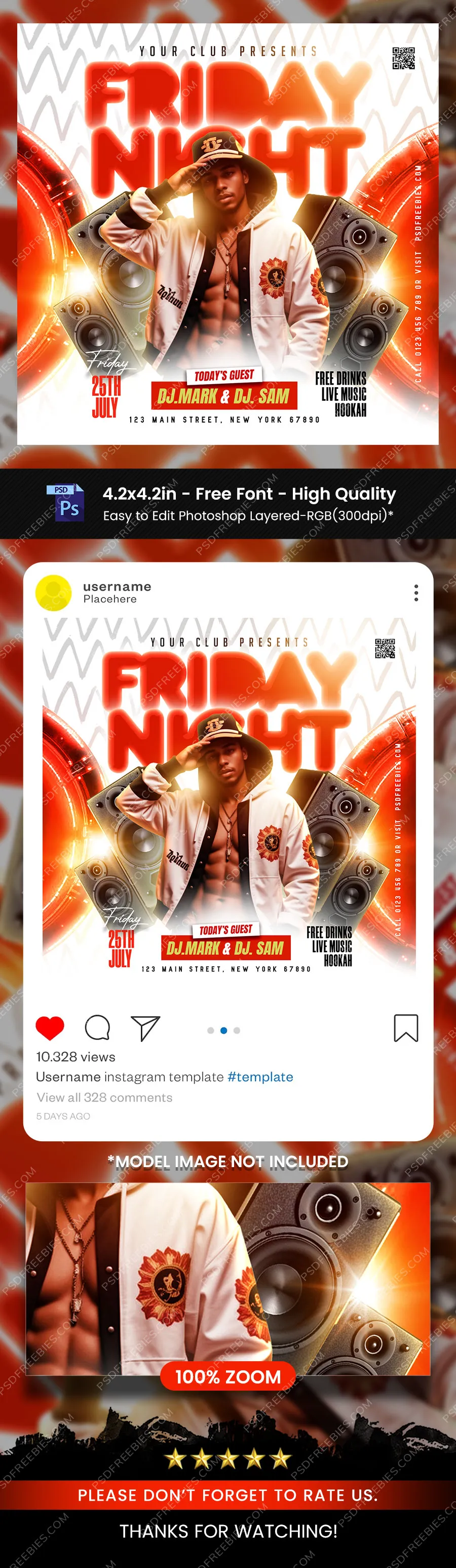 Friday Night DJ Party Instagram Post PSD