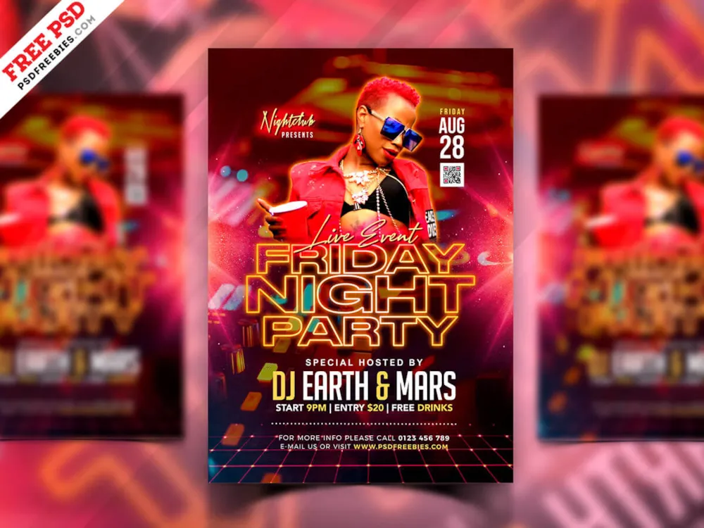 Friday Night Music Party Flyer Design PSD