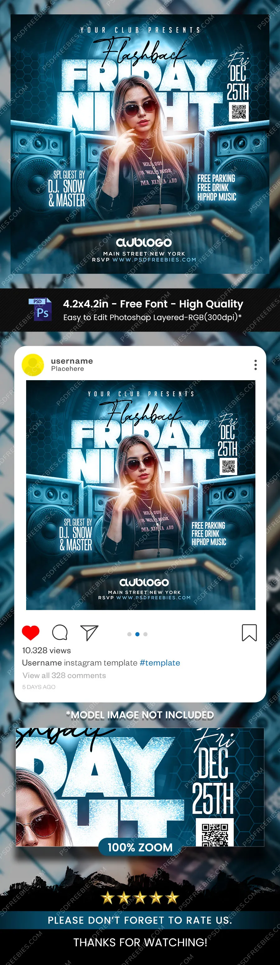 Friday Night Party Square Instagram Post PSD