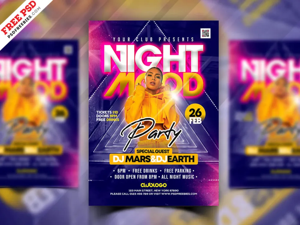 Full Night Music Party Flyer PSD Template