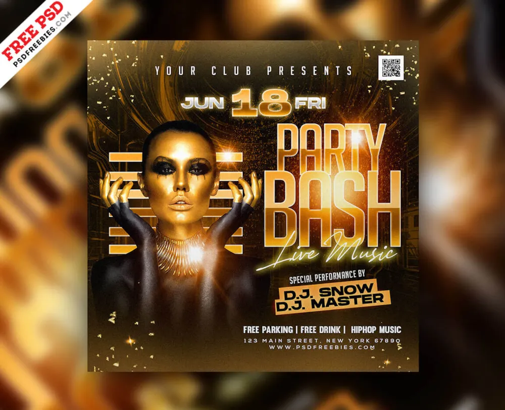 Gold Club Party Social Media Post PSD