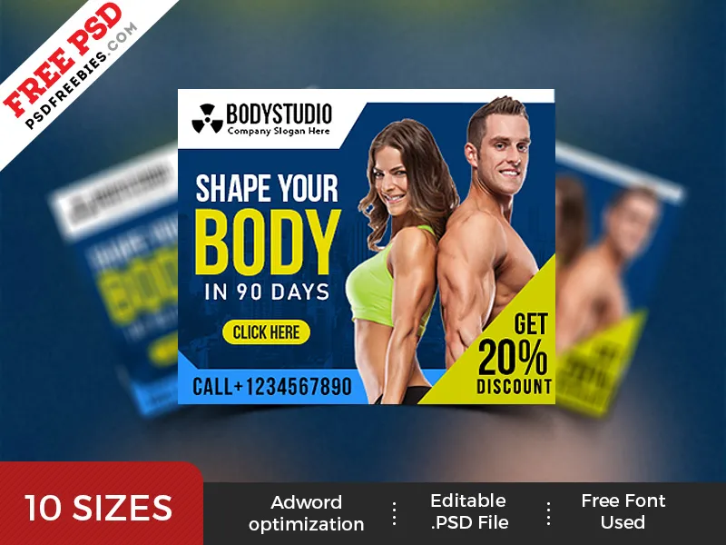 Gym Web Ad Banner Template PSD Set