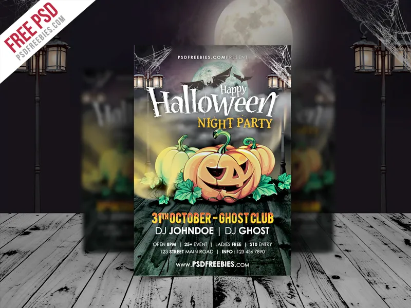 Halloween Night Party Flyer Template Free PSD