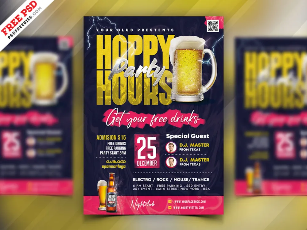 Happy Hour Club Party Flyer PSD