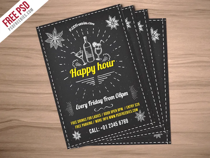 Happy Hour Party Invitation Flyer Free PSD