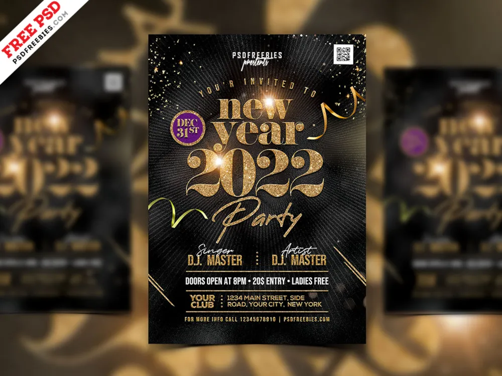 Happy New Year 2022 Party Flyer PSD
