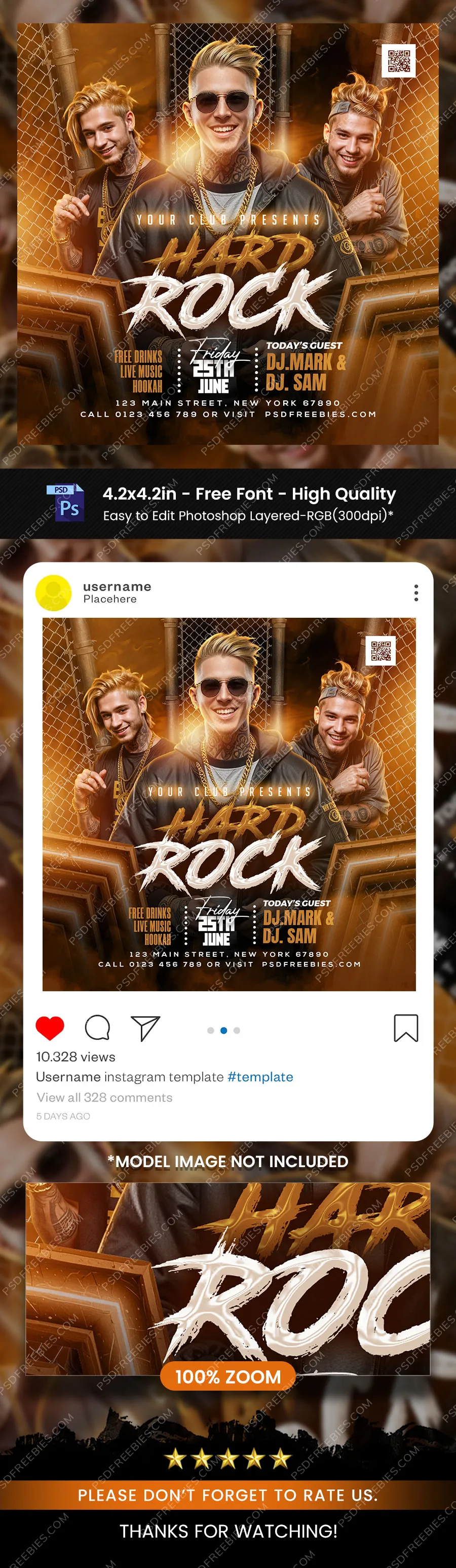 Hard Rock DJ Party Social Media Post PSD
