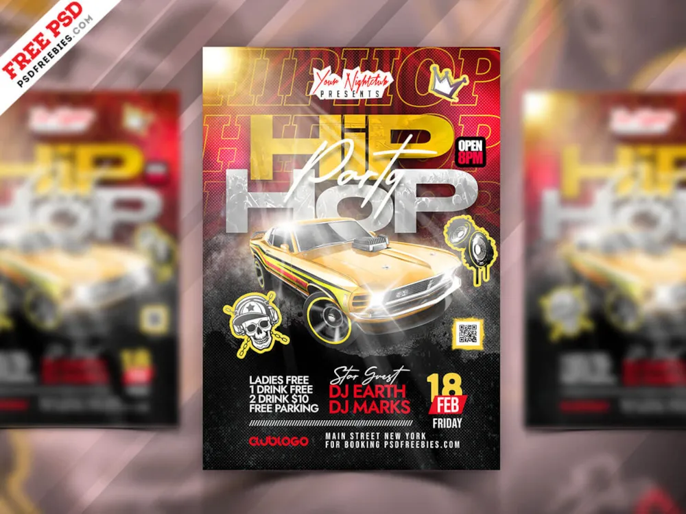 Hip Hop Night Club Party Flyer PSD