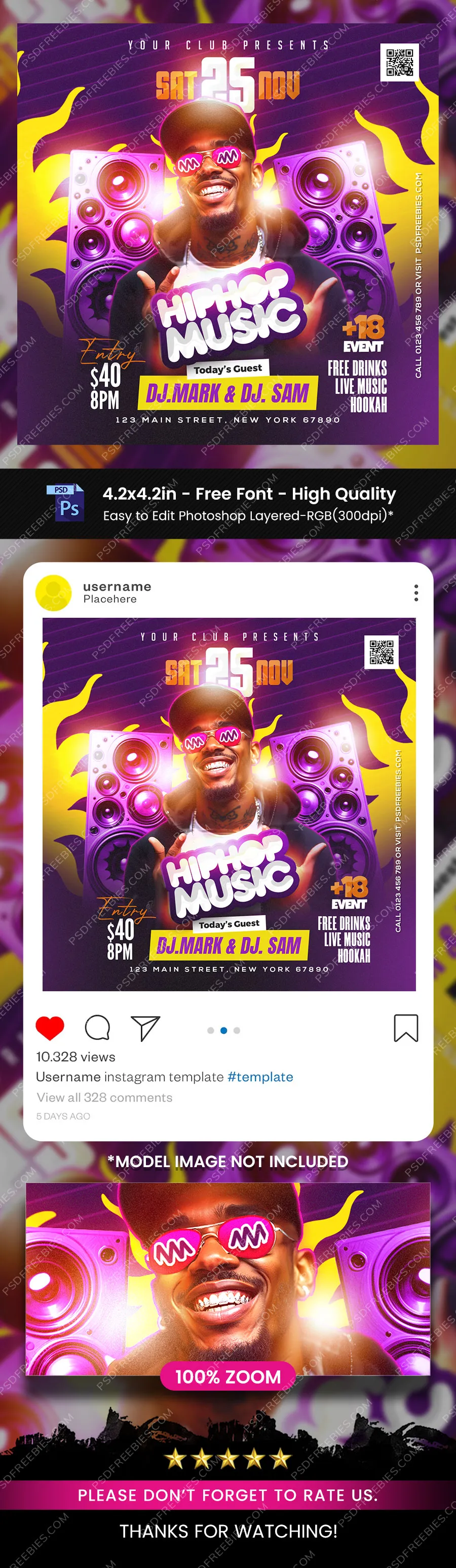 HipHop Club DJ Party Post PSD