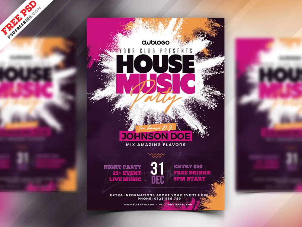 House Music Party Flyer Design PSD