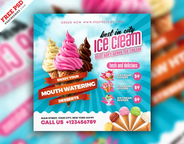 Ice Cream Summer Social Media Post PSD