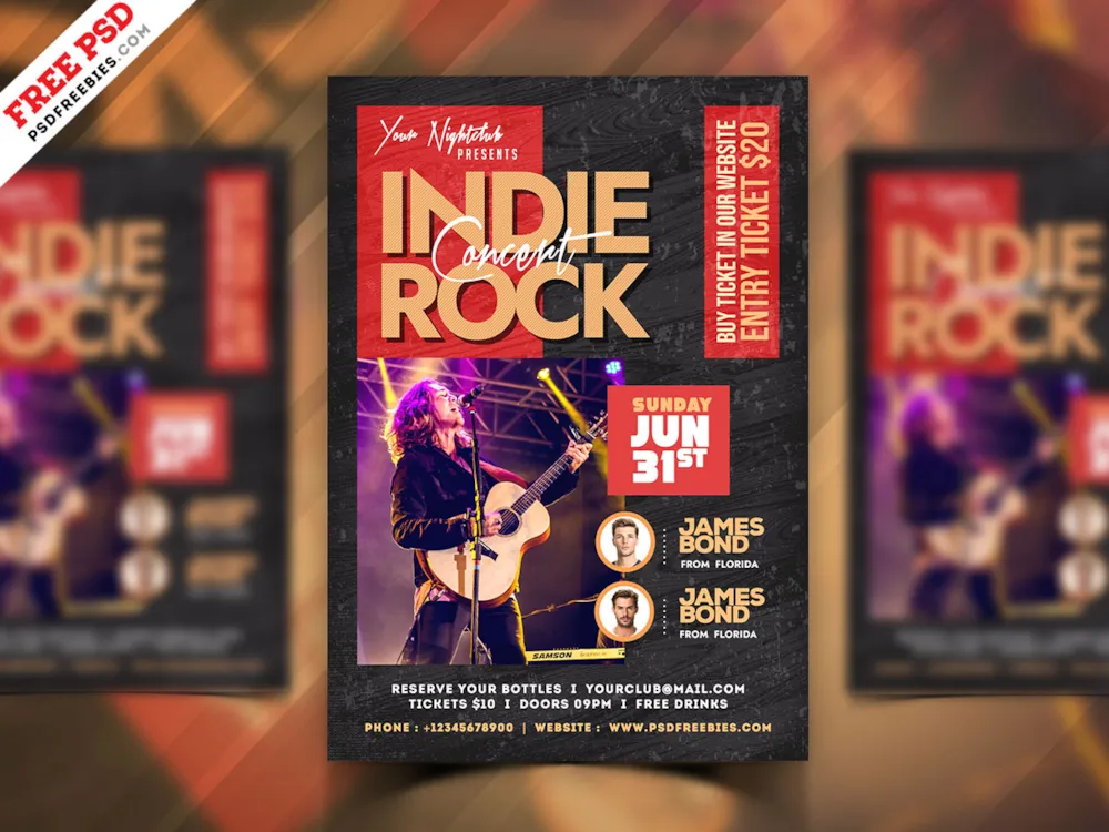 Indie Rock Music Concert Flyer PSD Template