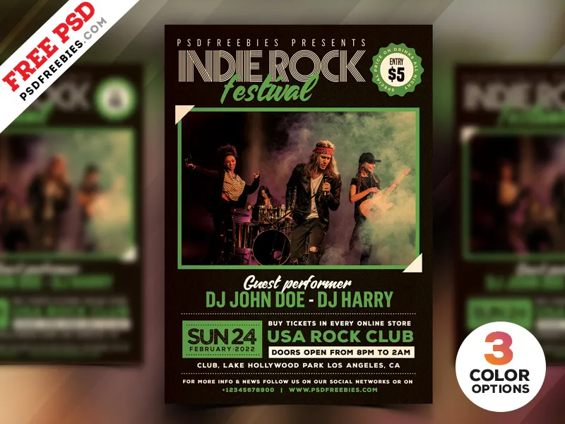 Indie Rock Music Festival Flyer Free PSD