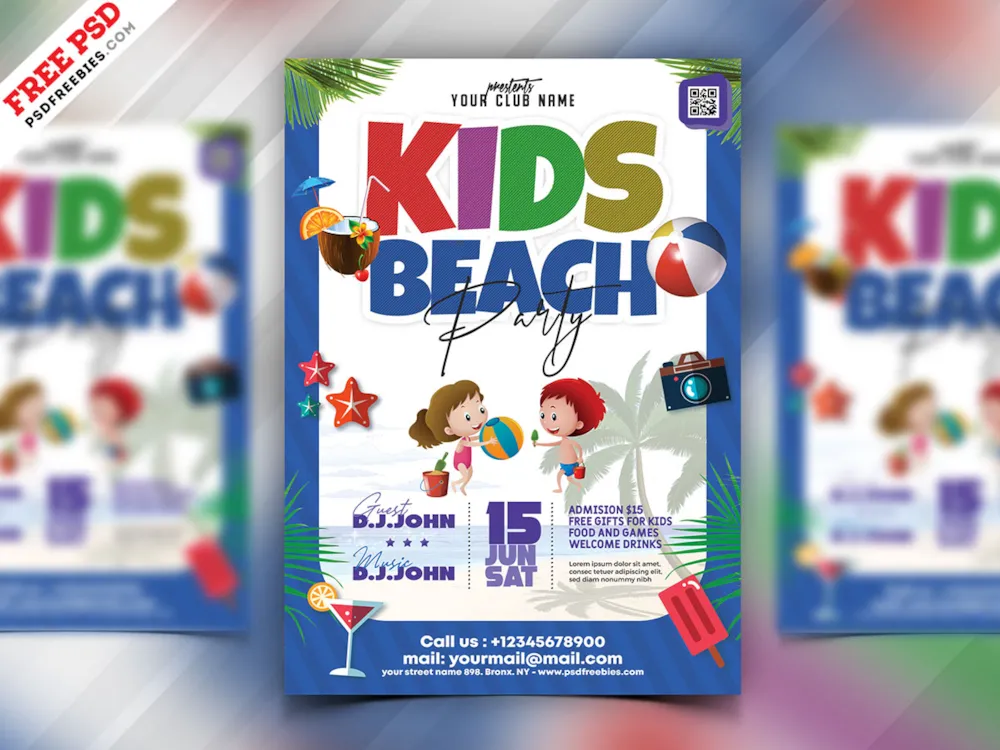 Kids Beach Party Flyer PSD