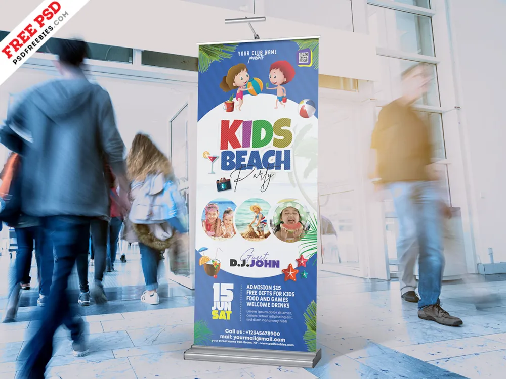 Kids Beach Party Rollup Banner PSD