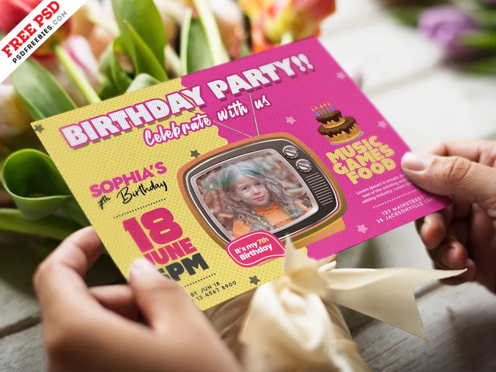 Kids Birthday Invitation Card PSD Template