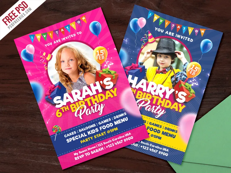 Kids Birthday Party Invitation Card PSD
