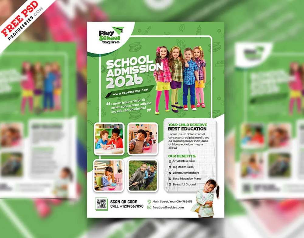 Kids School Education Admission Flyer PSD Template