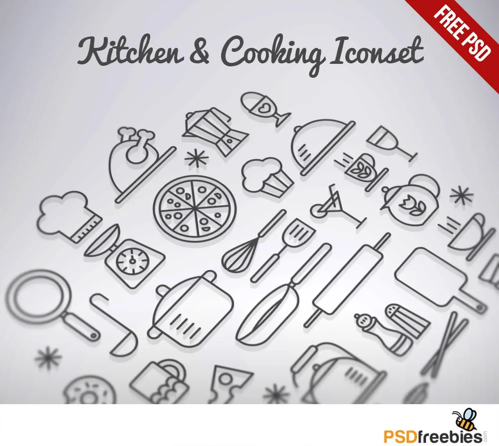 Kitchen & Cooking Outline Iconset Free PSD