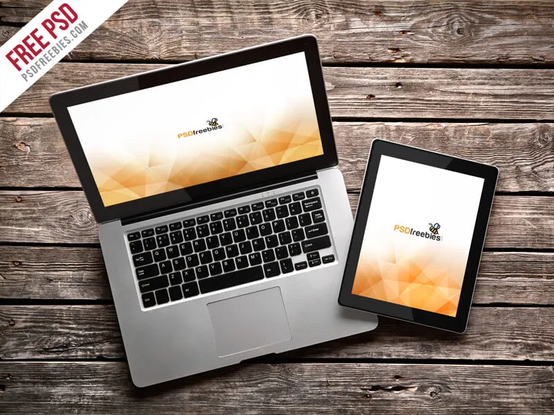 MacBook Pro and iPad Mockup Template Free PSD