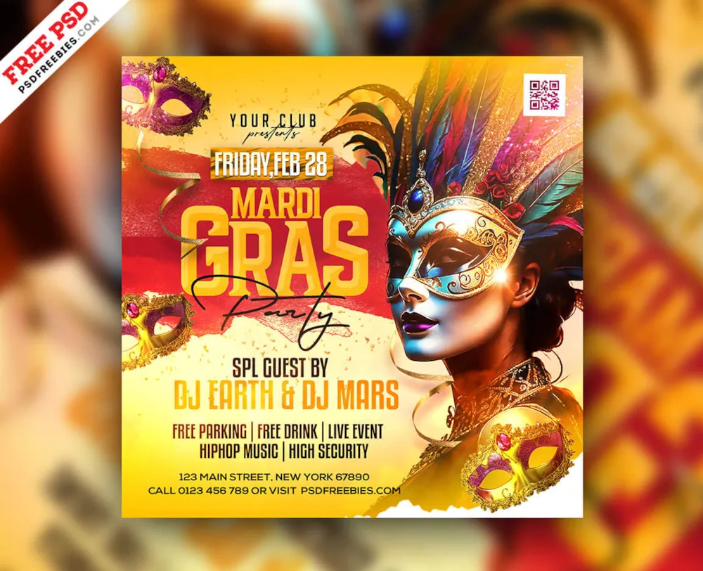 Mardi Gras Event Instagram Post Template PSD