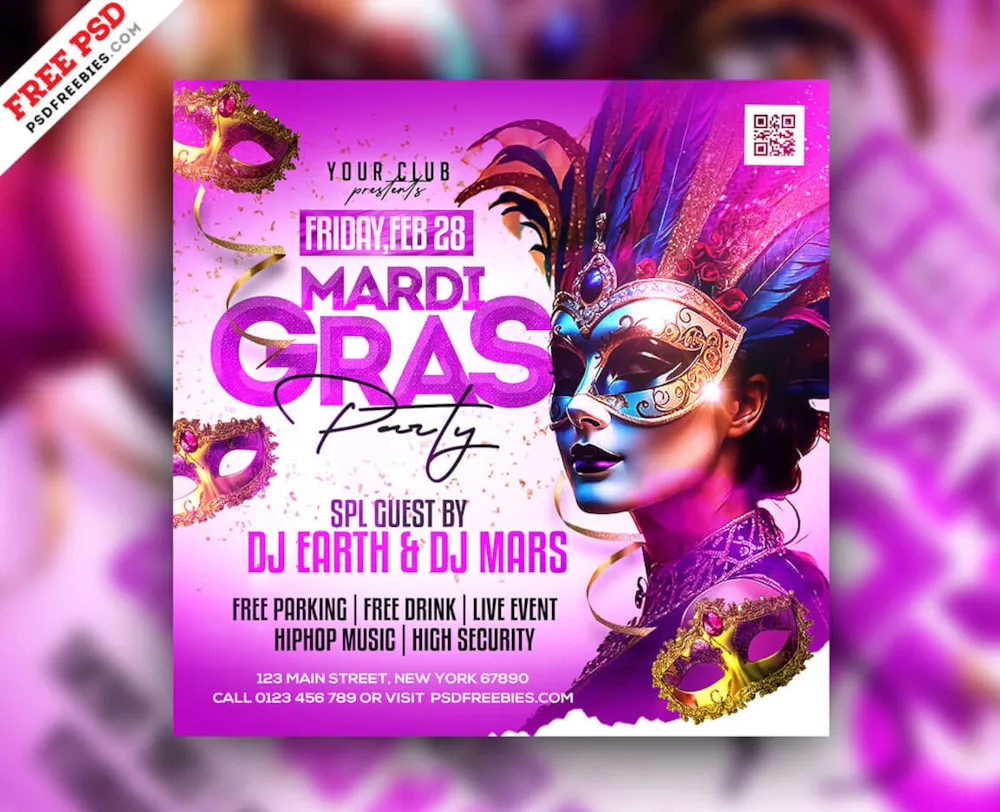 Mardi Gras Event Social Media Post Design PSD