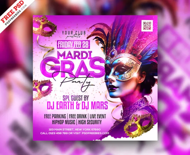Mardi Gras Event Social Media Post Design PSD