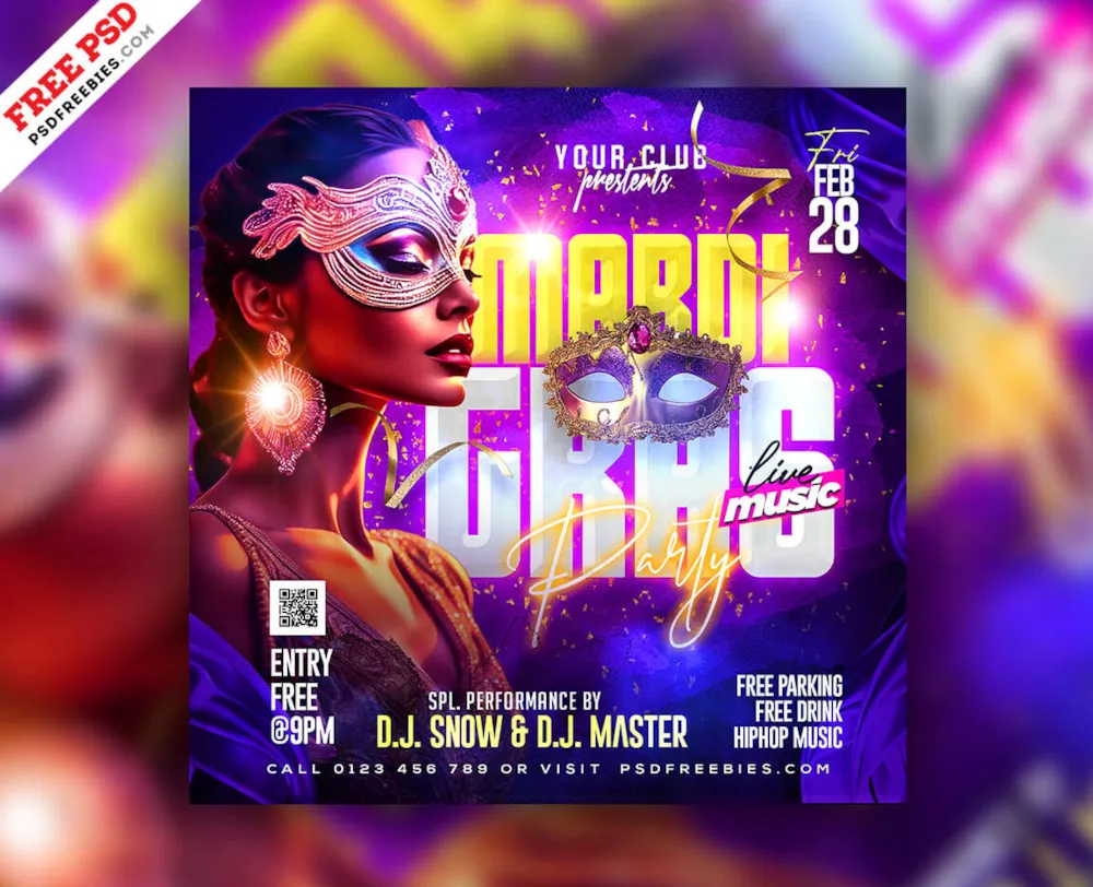 Mardi Gras Festival Social Media Post PSD
