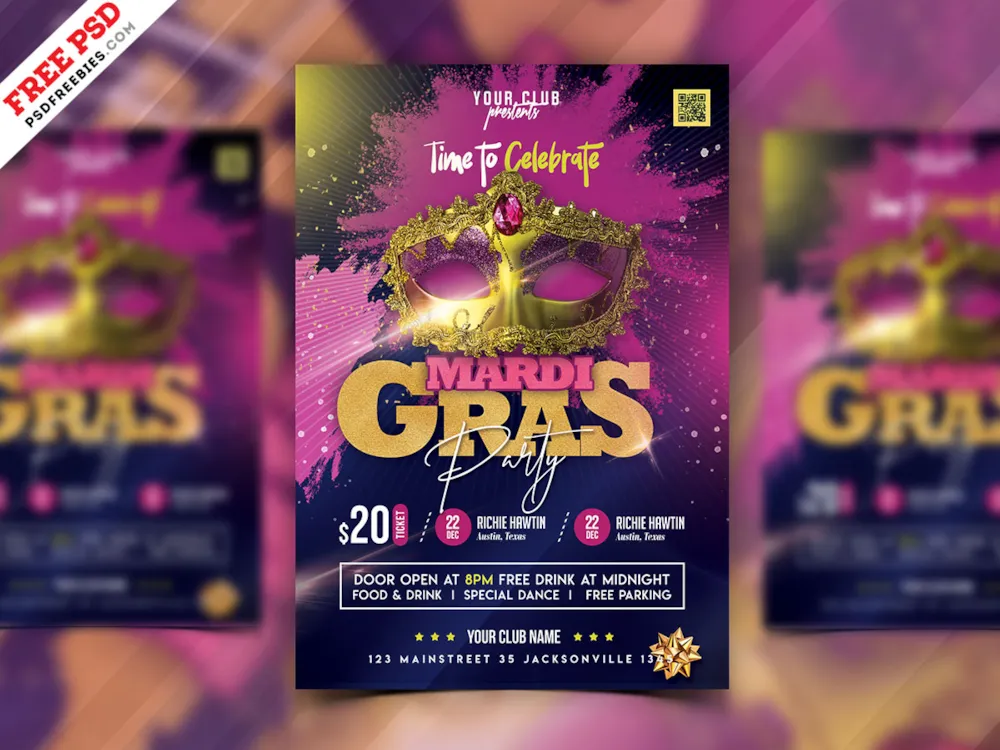 Mardi Gras Party Flyer PSD